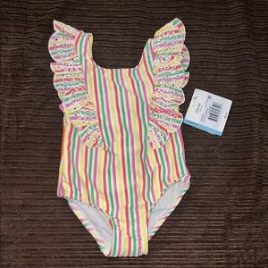Colorful Striped Ruffle Swimsuit